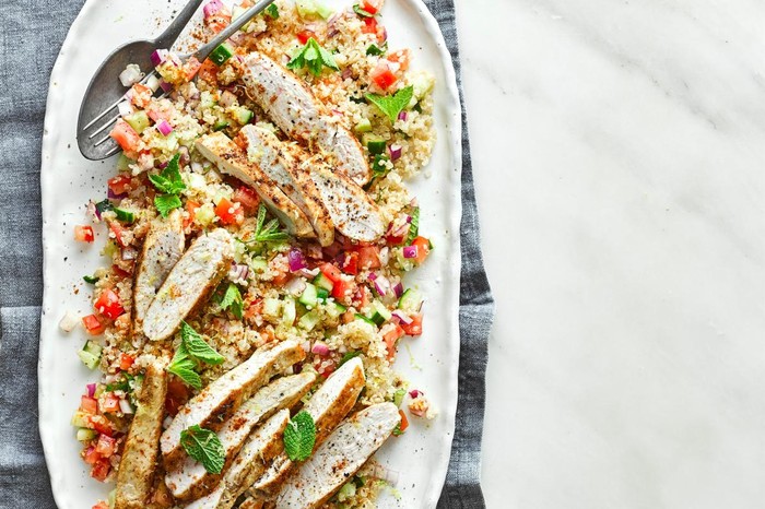 Quinoa chicken salad on a dish
