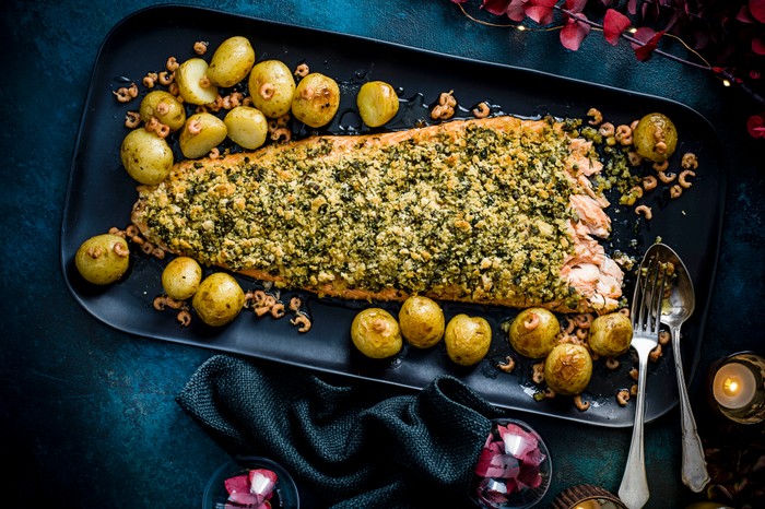 Herb Crusted Salmon Recipe with New Potatoes